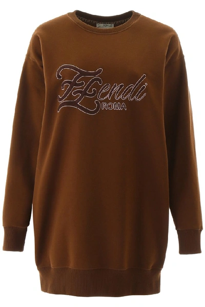 Shop Fendi Logo Karligraphy Sweatshirt In Brown