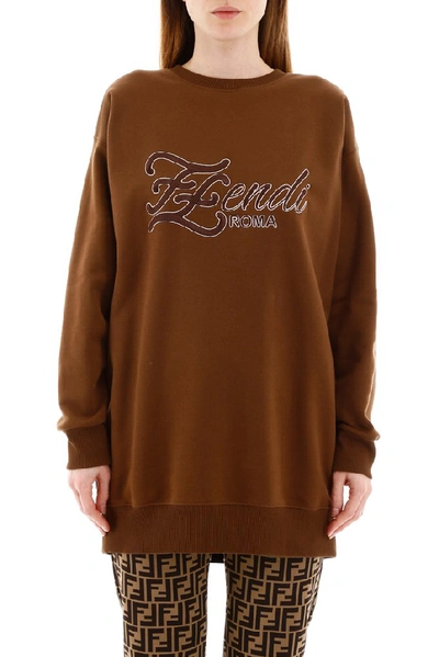 Shop Fendi Logo Karligraphy Sweatshirt In Brown