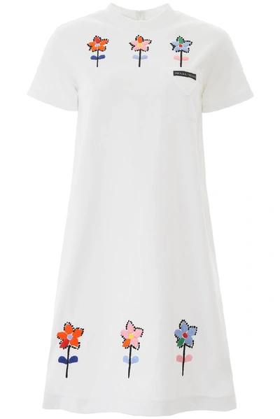 Shop Prada Floral Embroidered T In White