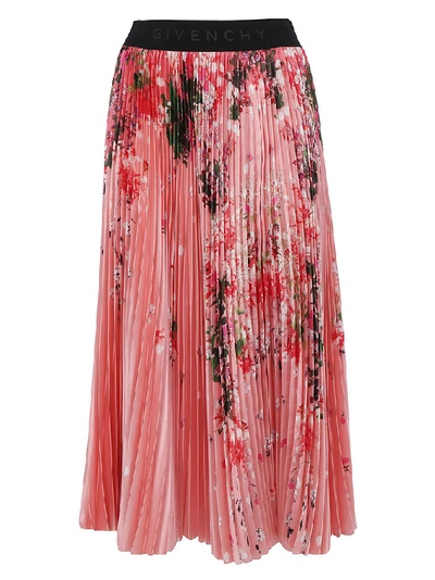 Shop Givenchy Floral Printed Pleated Skirt In Pink