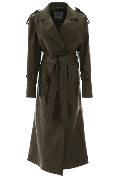 Shop Attico Belted Trench Coat In Green