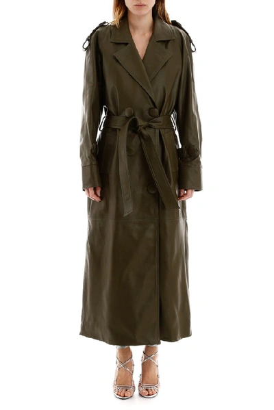 Shop Attico Belted Trench Coat In Green