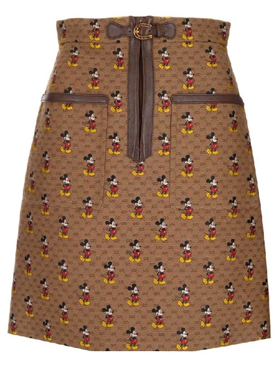 Shop Gucci X Disney Gg Mickey Mouse Skirt In Brown