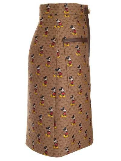 Shop Gucci X Disney Gg Mickey Mouse Skirt In Brown