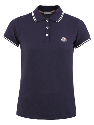 Shop Moncler Logo Patch Polo Shirt In Blue