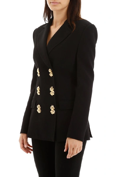Shop Moschino Dollar Motif Button Double Breasted Blazer In Black