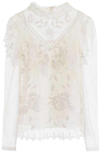 Shop See By Chloé Lace Insert Mesh Blouse In White