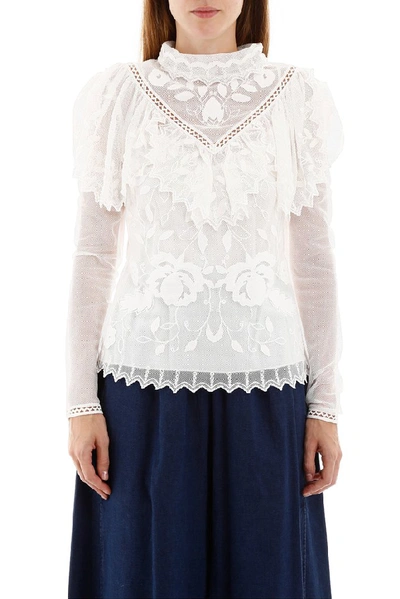 Shop See By Chloé Lace Insert Mesh Blouse In White