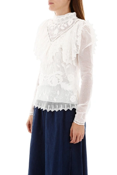 Shop See By Chloé Lace Insert Mesh Blouse In White