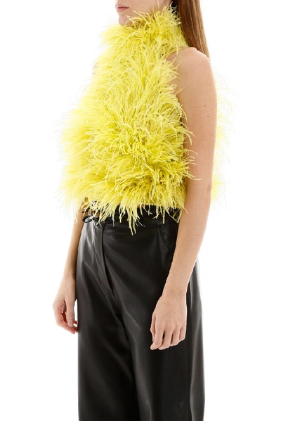 Shop Attico Feathers Crop Top In Yellow