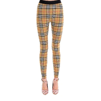 Shop Burberry Logo Detail Checked Leggings In Multi