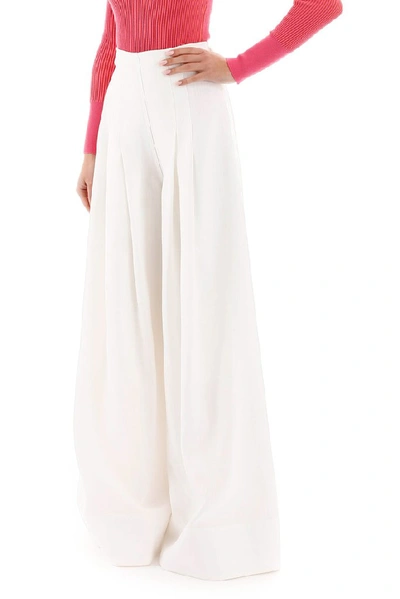 Shop Jacquemus Wide Leg Trousers In White