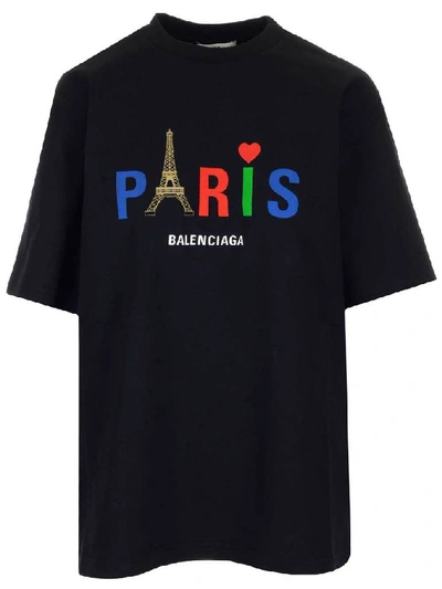 Shop Balenciaga Paris Print T In Black