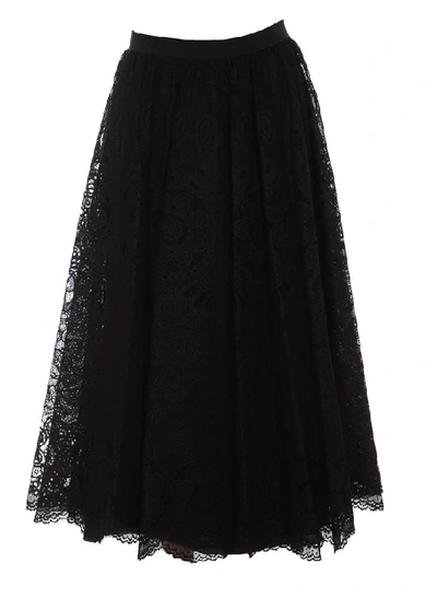 Shop Red Valentino Redvalentino Flared Lace Skirt In Black