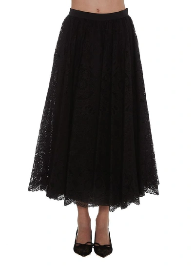 Shop Red Valentino Redvalentino Flared Lace Skirt In Black