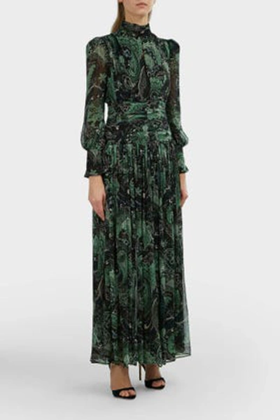 Shop Thurley Design Driftwood Printed Crepe Gown In Green