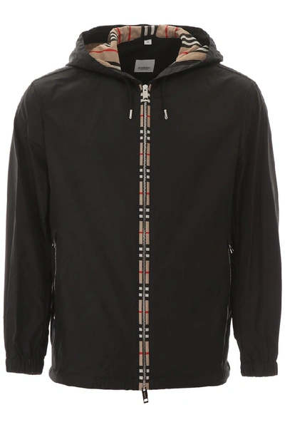 Shop Burberry Checked Hooded Jacket In Black