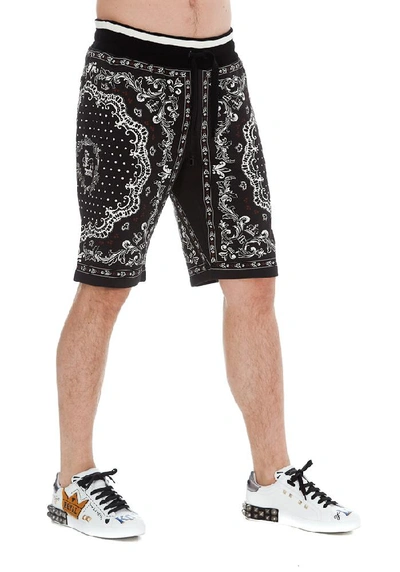 Shop Dolce & Gabbana Bandana Print Drawstring Shorts In Black