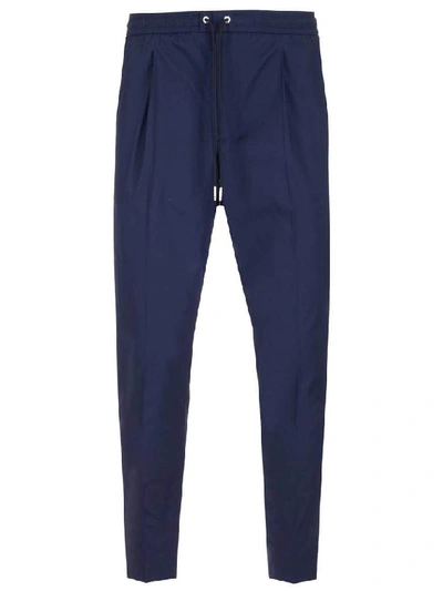 Shop Moncler Cropped Drawstring Joggers In Blue