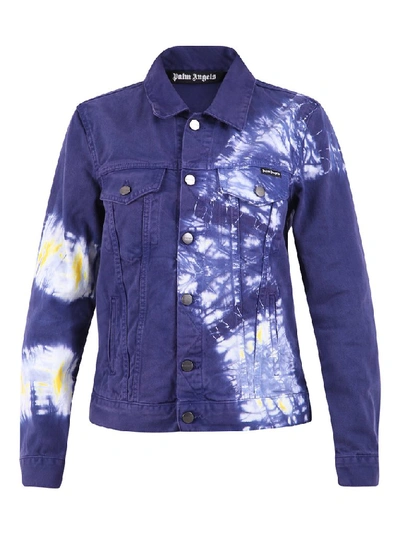 Shop Palm Angels Tie Dye Print Denim Jacket In Blue