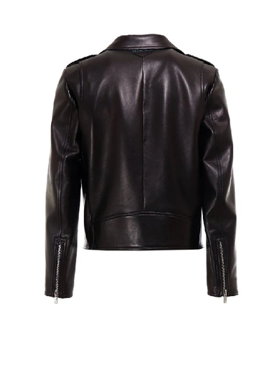 Shop Prada Zipped Biker Jacket In Black