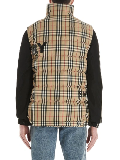 Shop Burberry Check Print Padded Vest In Beige