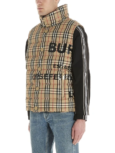 Shop Burberry Check Print Padded Vest In Beige