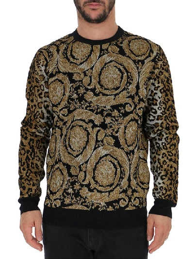 Shop Versace Mixed Pattern Sweater In Multi