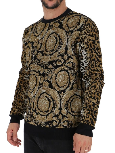 Shop Versace Mixed Pattern Sweater In Multi