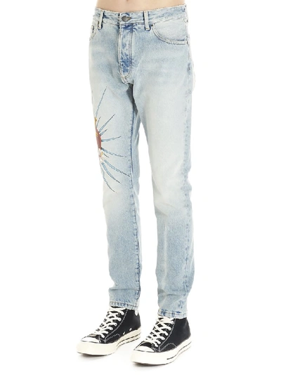 Shop Palm Angels Scared Heart Jeans In Blue