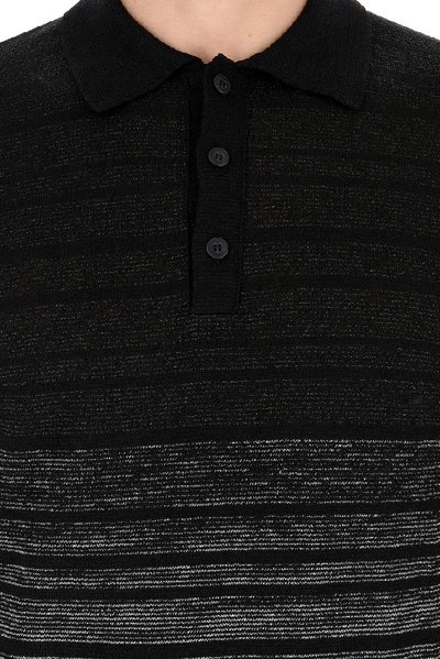 Shop Saint Laurent Striped Motif Polo Shirt In Black