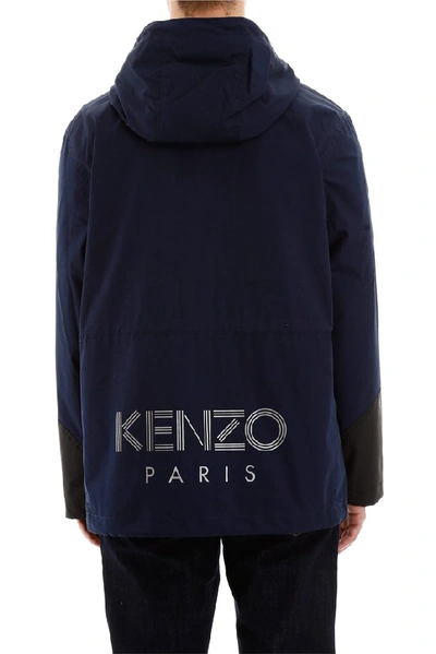 Shop Kenzo Logo Panelled Parka In Bleu Nuit