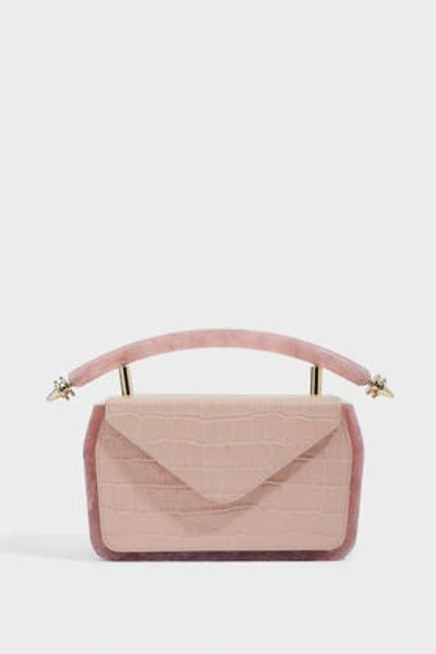 Shop Okhtein Dalilah Croc-leather Box Clutch In Pink