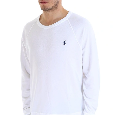 Shop Polo Ralph Lauren Logo Embroidered Crewneck Sweatshirt In White