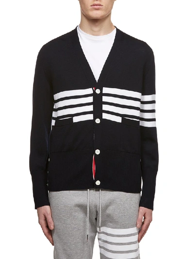 Shop Thom Browne Classic Striped Cardigan In Navy