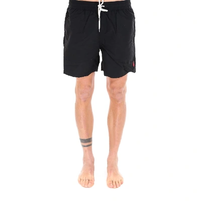 Shop Polo Ralph Lauren Classic Logo Embroidered Swim Shorts In Black
