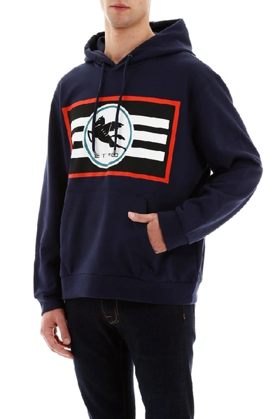 Shop Etro Printed Hoodie In Blue