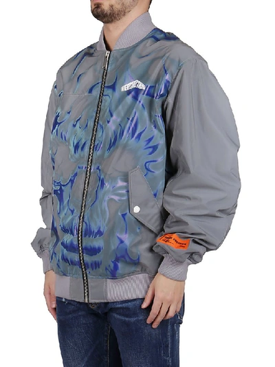 Shop Heron Preston Flame Effect Zipped Bomber Jacket In Grey