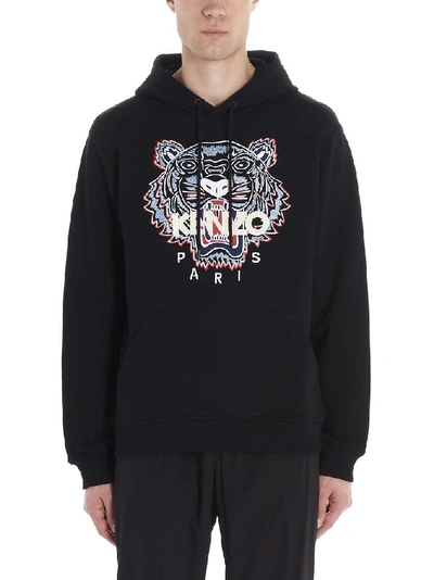 Shop Kenzo Tiger Embroidered Hoodie In Black