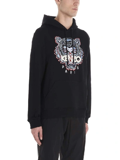 Shop Kenzo Tiger Embroidered Hoodie In Black