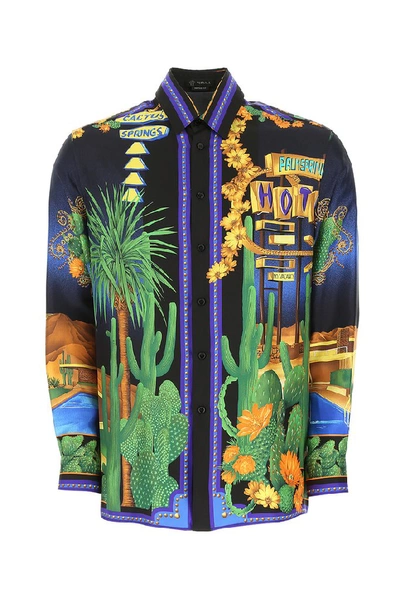 Shop Versace Palm Sprints Print Shirt In Multi