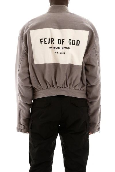 Shop Fear Of God Logo Panelled Bomber Jacket In Grey