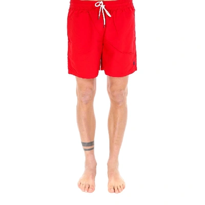 Shop Polo Ralph Lauren Classic Logo Embroidered Swim Shorts In Red