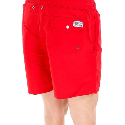 Shop Polo Ralph Lauren Classic Logo Embroidered Swim Shorts In Red