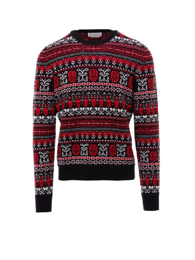 Shop Alexander Mcqueen Skull Patterned Crewneck Sweater In Red