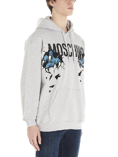 Shop Moschino Monster Hands Logo Print Hoodie In Grey