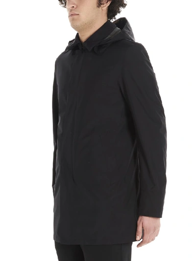 Shop Herno Hooded Raincoat In Black