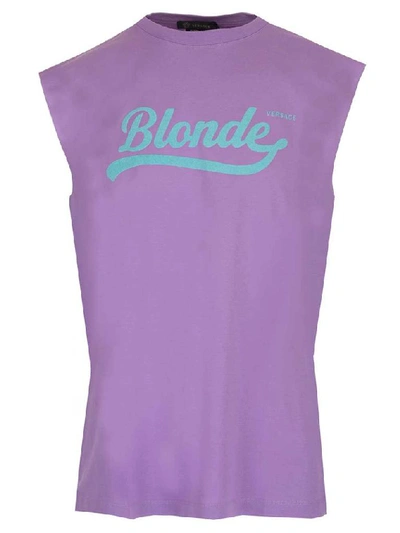 Shop Versace Blonde Print Tank Top In Purple