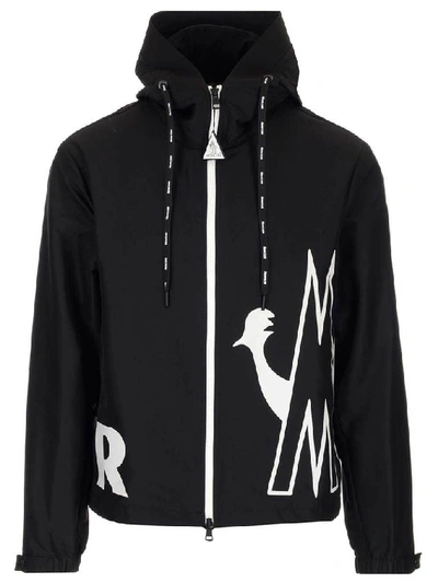 Shop Moncler Mythos Hooded Logo Print Jacket In Black