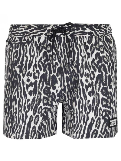Shop Burberry Leopard Print Swim Shorts In Multi
